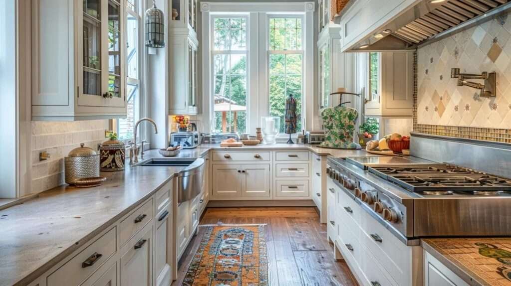a modern kitchen interior showcases bespoke cabinetry and custom countertops, radiating elegance with tailored lighting, innovative storage solutions, and artisanal backsplashes that reflect the homeowner's unique style and functional needs.