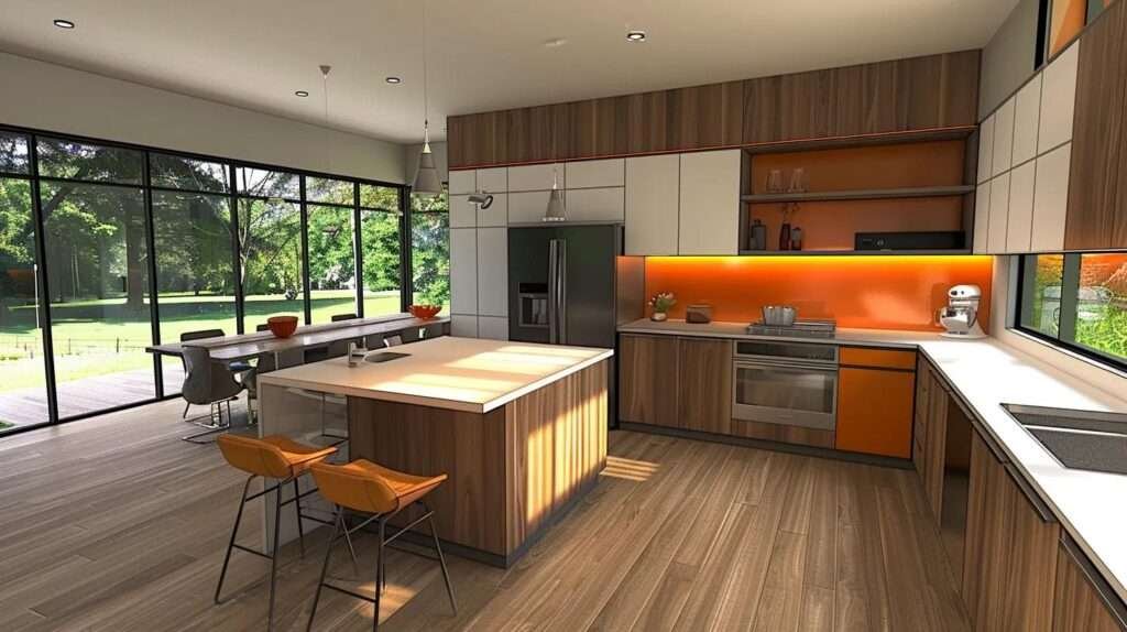 a modern, stylish kitchen remodel showcases seamless integration of sleek cabinetry and energy-efficient appliances, emphasizing functionality and aesthetic continuity in an open-concept space.