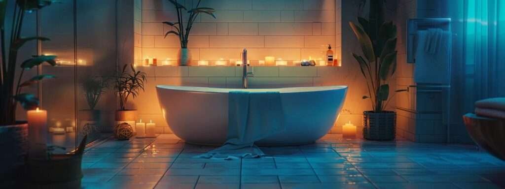 a modern, stylish urban bathroom under warm, sophisticated lighting showcases premium fixtures and elegant design elements, emphasizing the luxurious potential of adding a second story to enhance both space and property value.