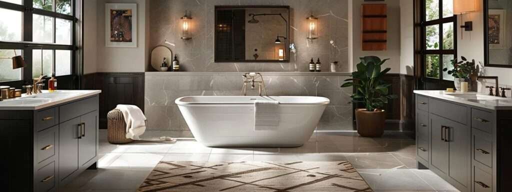 a modern, upscale bathroom featuring elegant fixtures and luxurious materials, set against the backdrop of a sleek, newly constructed second floor that emphasizes the potential for expanding living space.