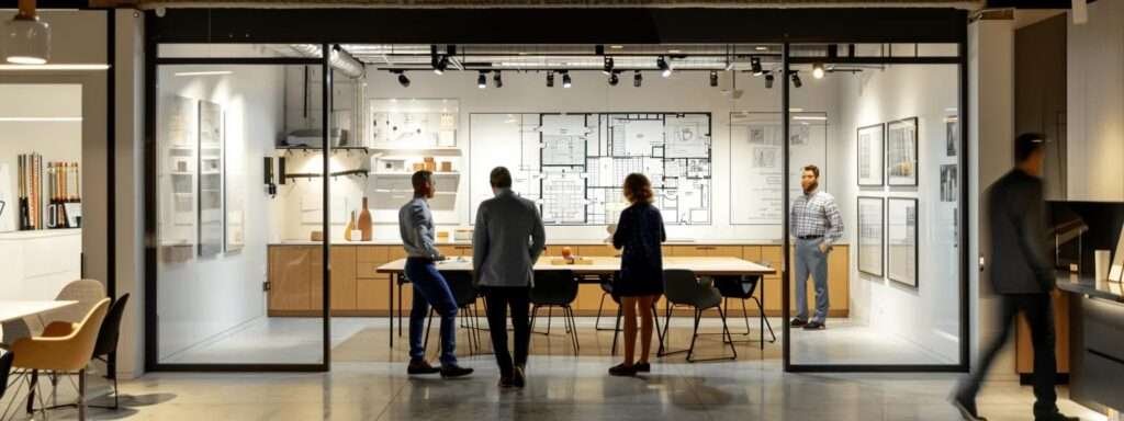 a sophisticated urban design studio, featuring sleek blueprints and high-end finishes, captures a dynamic discussion between architects as they collaboratively plan a luxurious second-floor bathroom addition, highlighting innovative design solutions alongside cost benchmarks.