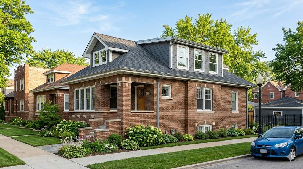 A Chicago bungalow with a newly added shed dormer