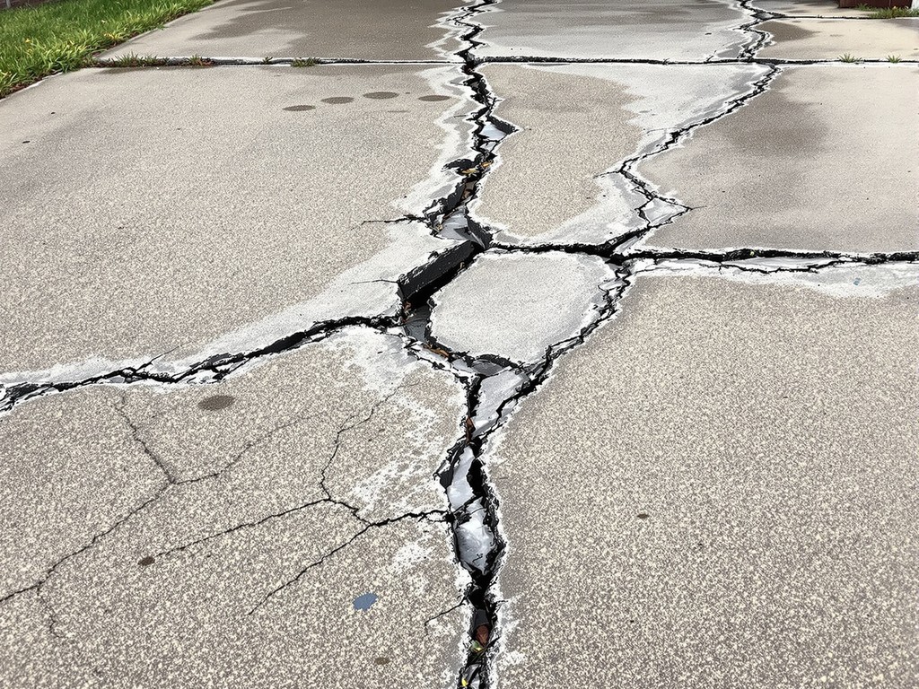 Old cracked and damaged concrete driveway before replacement