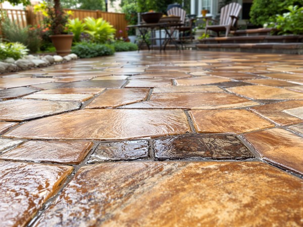 Decorative stamped concrete patio