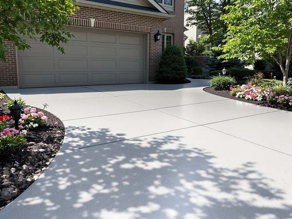 New concrete driveway with a broom finish
