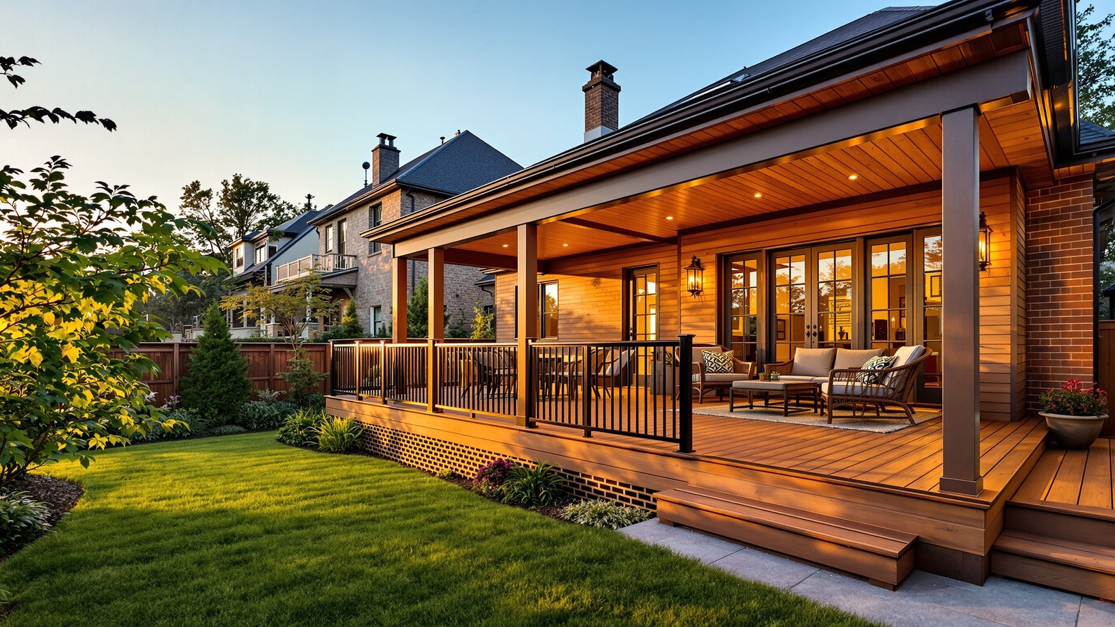 New composite deck and covered porch on a Chicago home