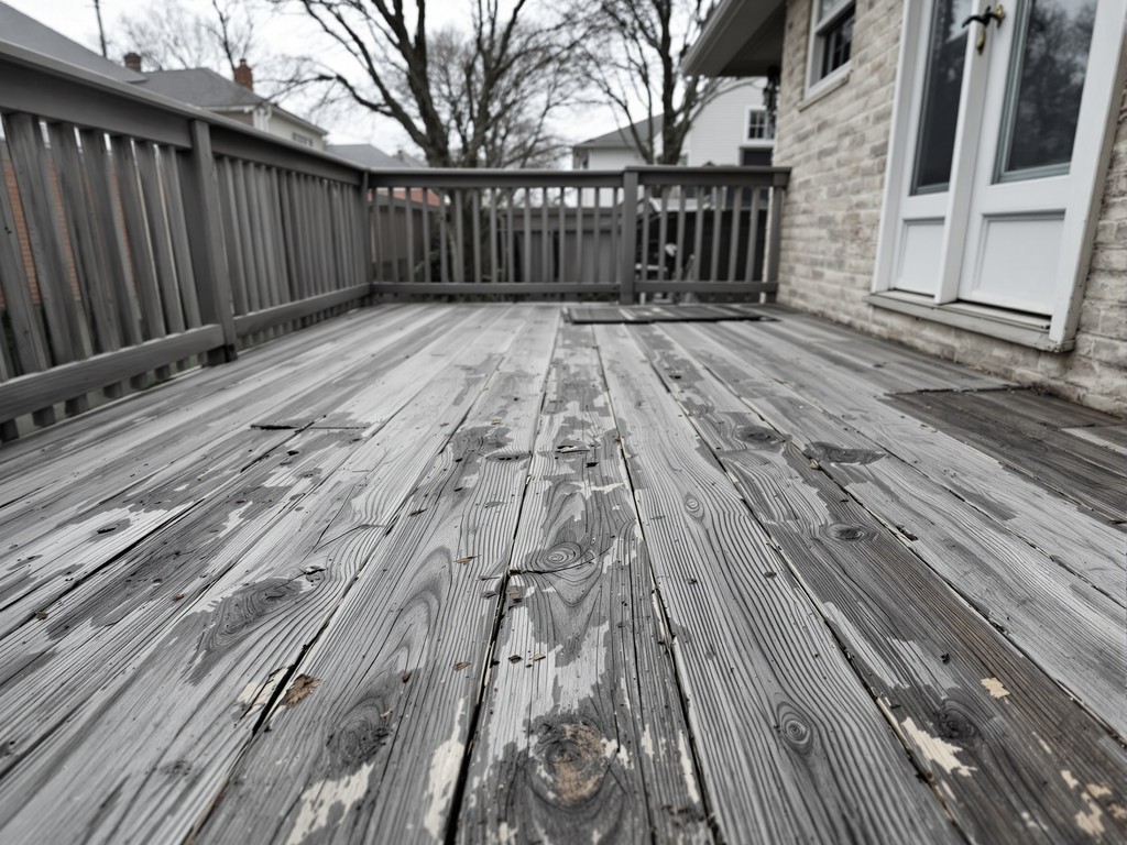 Old worn backyard deck before rebuild