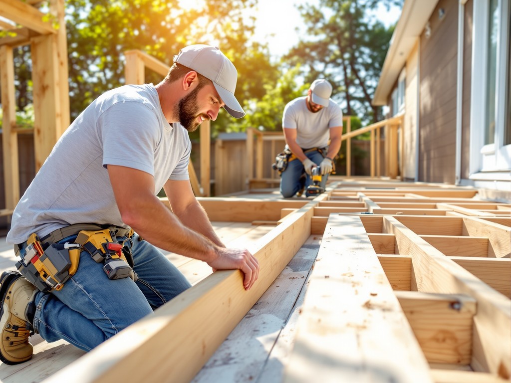 Pegasus crew building a backyard deck with framing in progress
