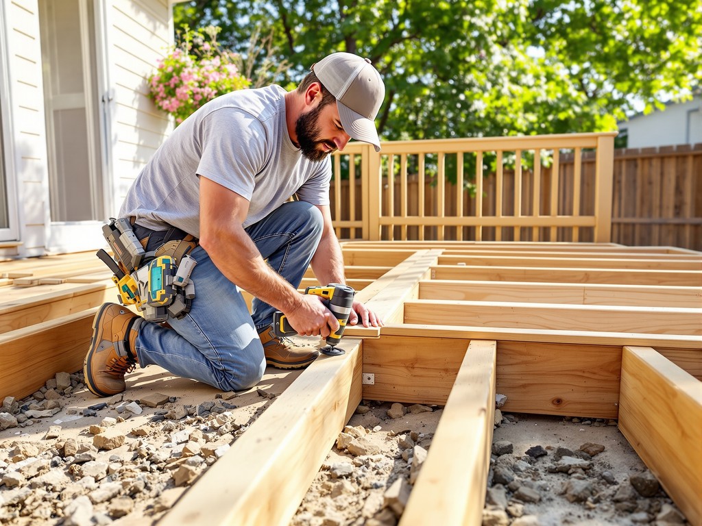 Pegasus crew installing deck boards on a new deck