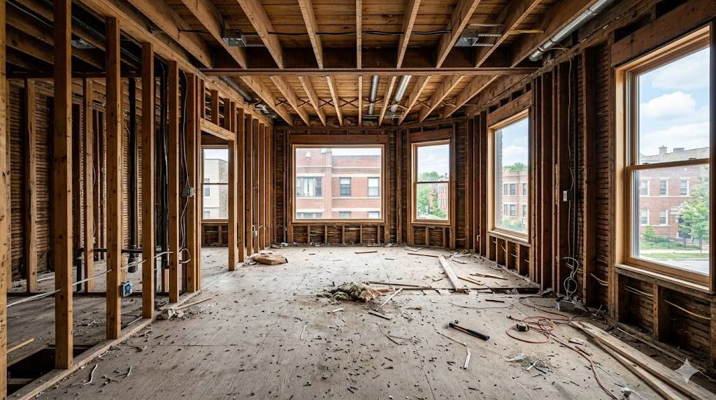 A Chicago home gutted to the studs during a gut rehab