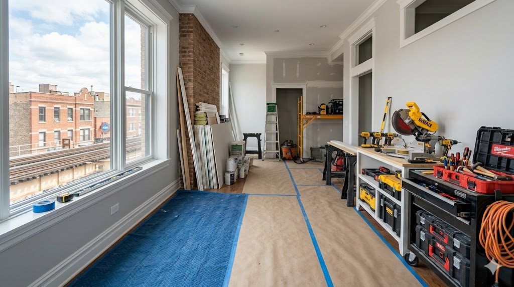 A professional remodeling crew working cleanly in a Chicago home