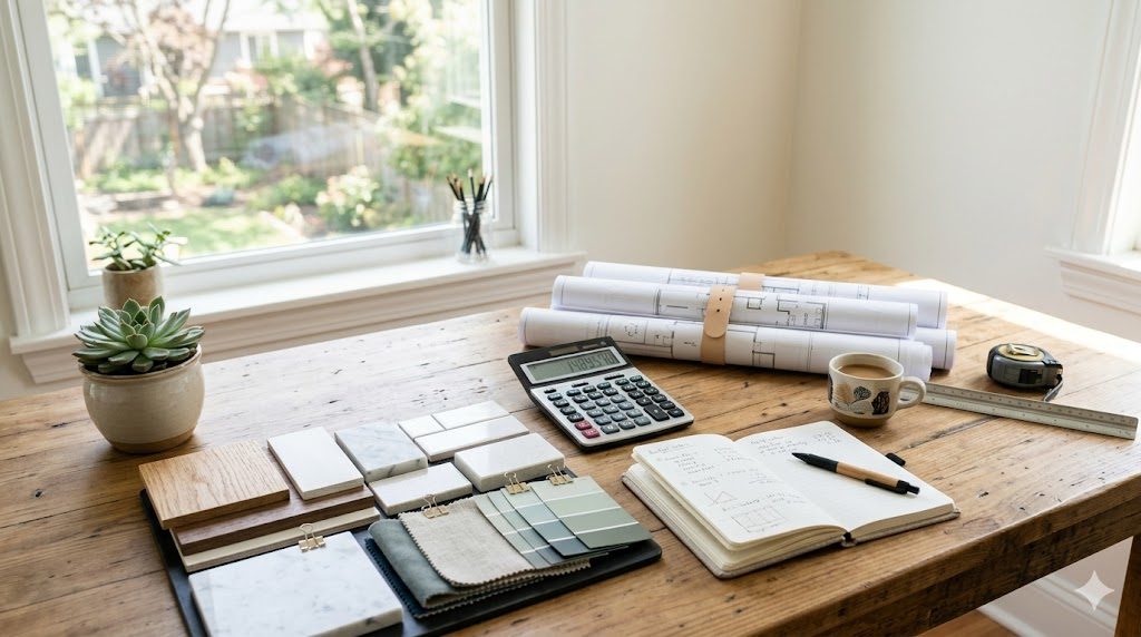 A bright, organized remodel budget planning desk