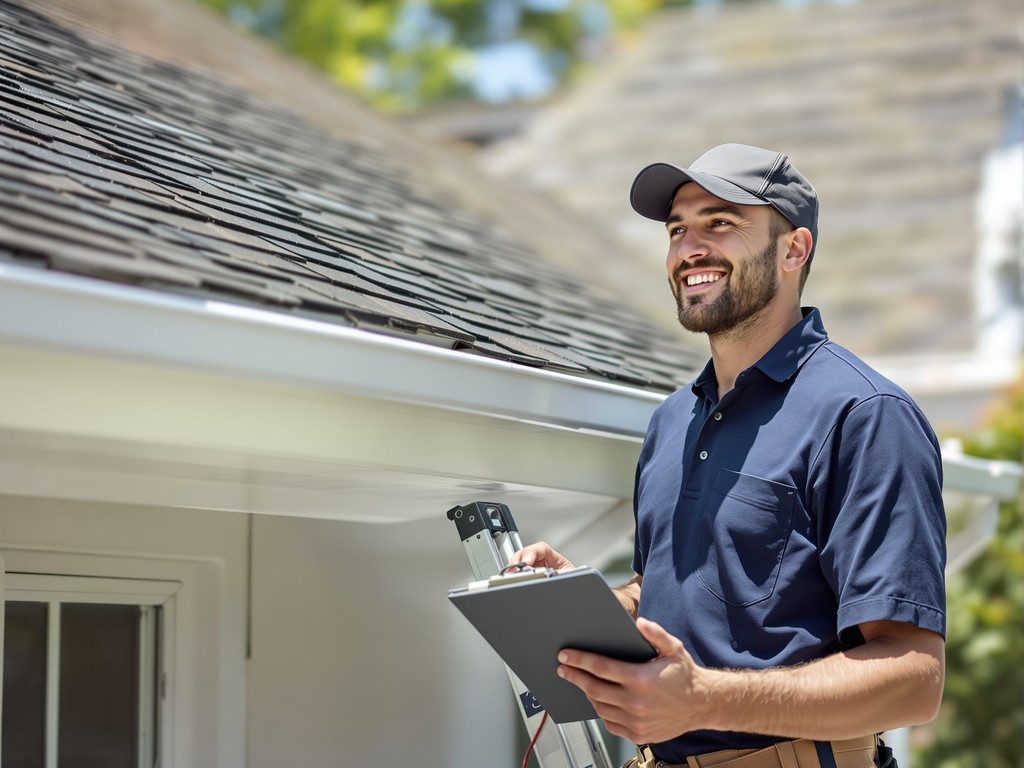 Roofing professional inspecting a Chicago home roof
