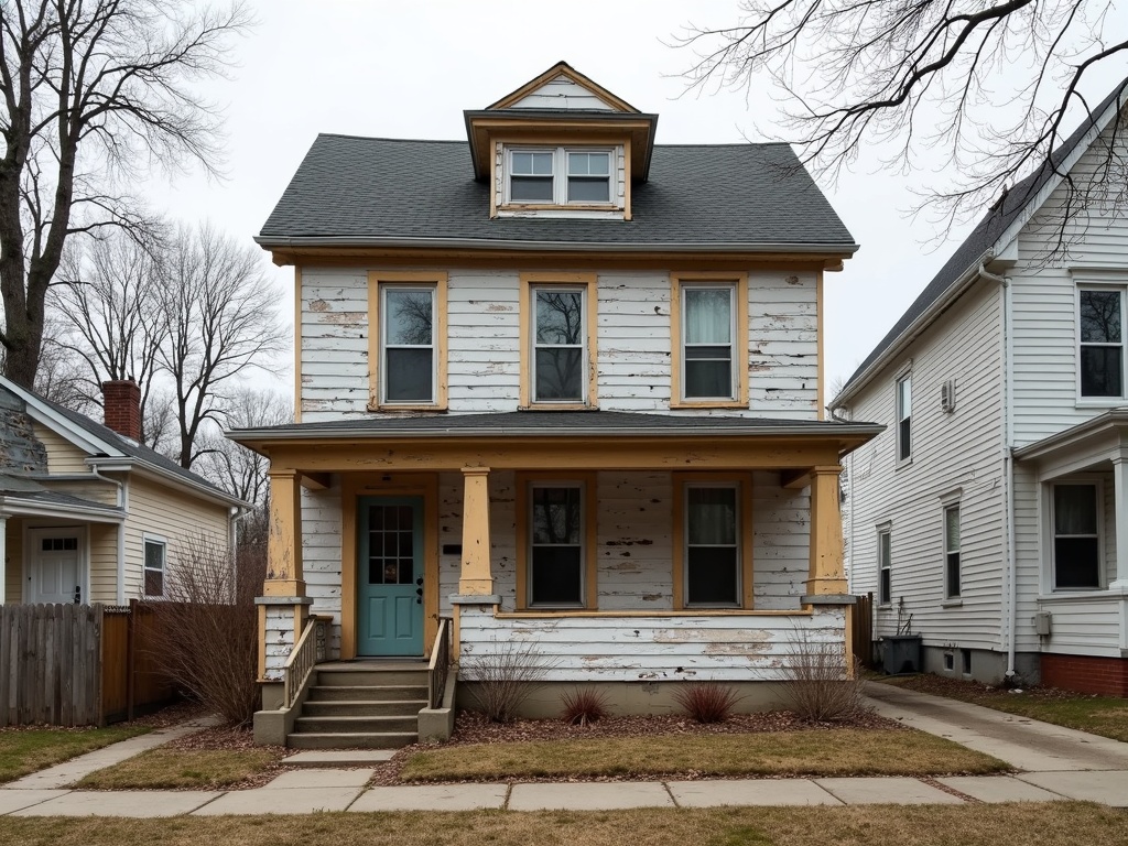 Chicago home with old worn siding before replacement by Pegasus Construction