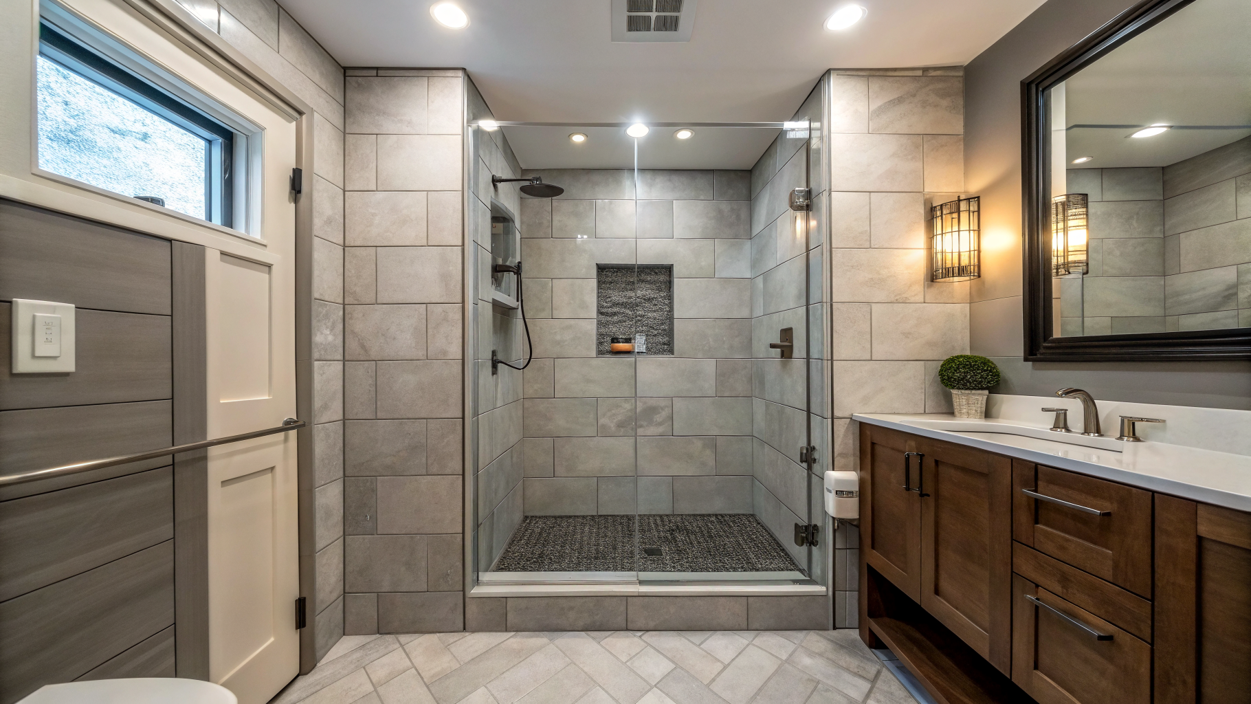 Tub-to-shower conversion result — walk-in shower in Chicago bathroom