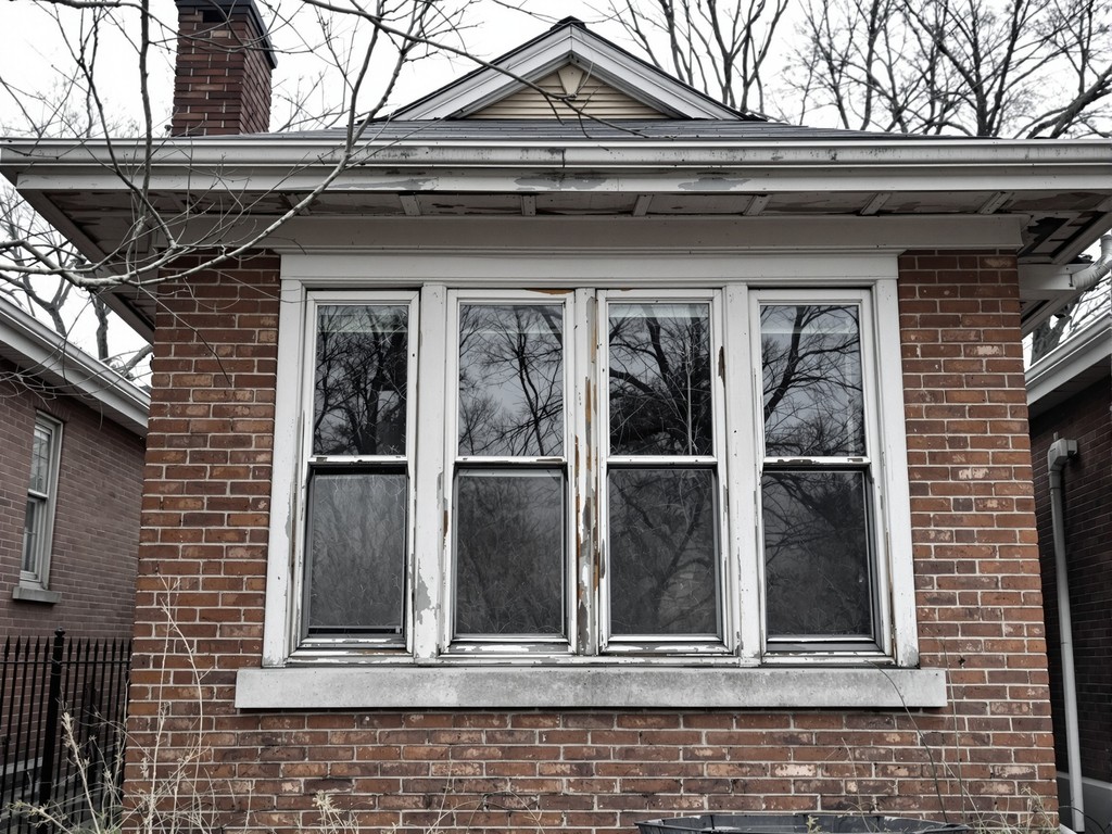 Chicago brick bungalow with old worn windows before replacement